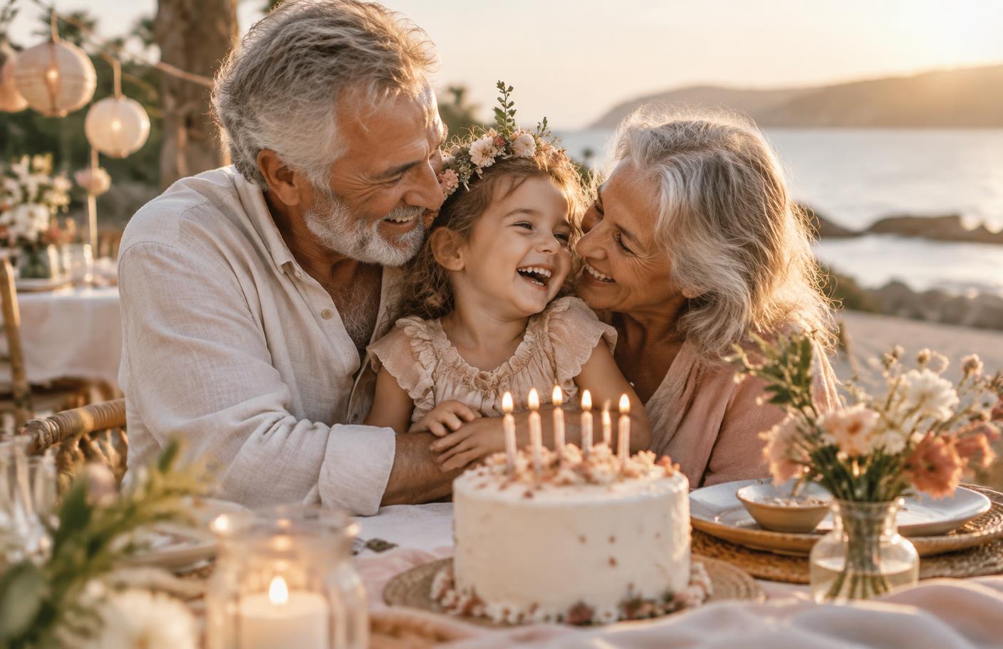 Grandparents celebrating a birthday with their granddaughter